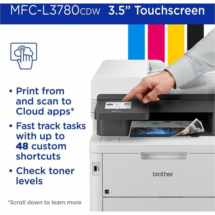 Brother MFC-L3780CDW Wireless Digital Color All-in-One Printer with Laser Quality Output, Copy, Scan, and Fax, Single Pass Duplex Copy and Scan, Duplex and Mobile Printing, Gigabit Ethernet - Copier/Fax/Printer/Scanner - 31 ppm Mono/31 ppm Color Print - 2
