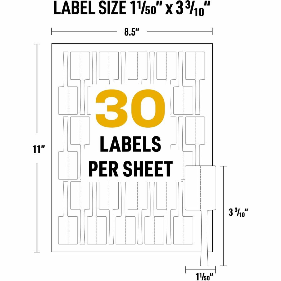 Avery Cable Labels, P-Style, 1.02" x 3.3" , 300 Total (61540) - Waterproof - 1 1/64" Width x 3 19/64" Length - Permanent Adhesive - P-shaped - Laser - White - Film - 30 / Sheet - 10 Total Sheets - 300 Total Label(s) - 1 - Durable, Uncoated, Chlorine-free,