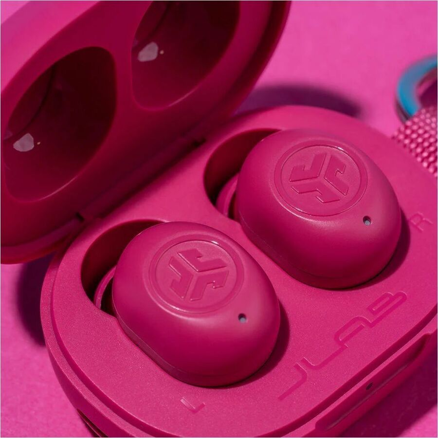 JLab JBuds Mini true wireless earbuds in pink with compact charging case — alternate view 6