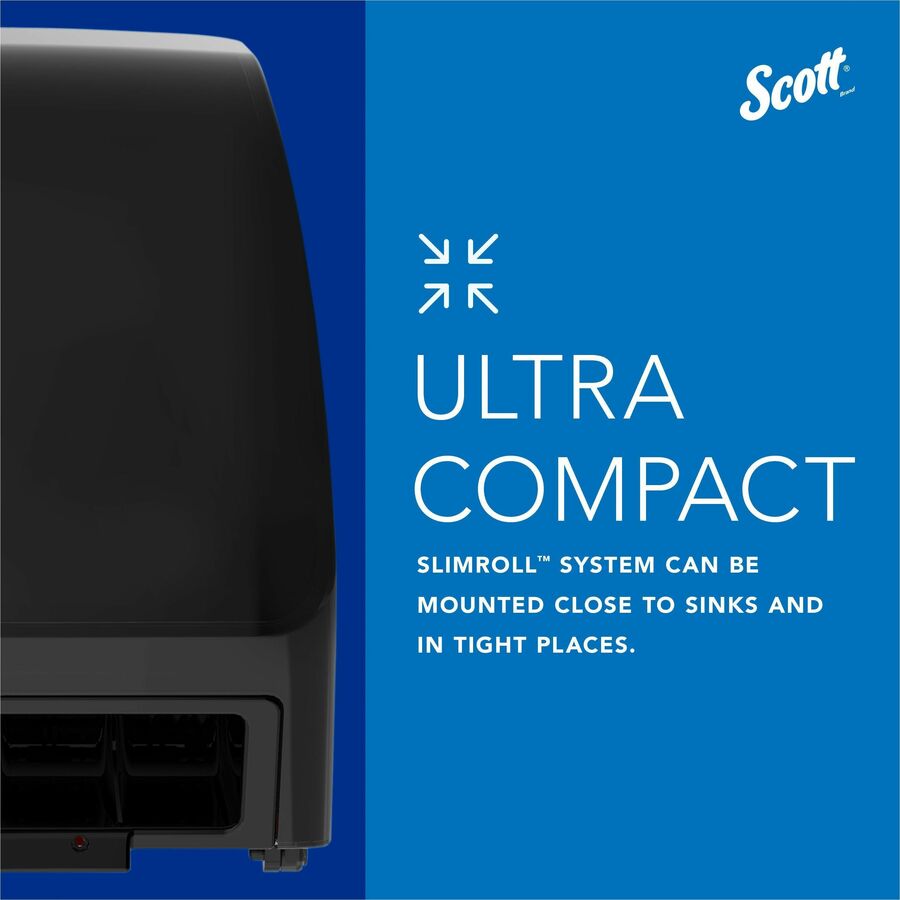 Scott Automatic Slimroll Towel Dispenser - 7.3" Height x 11.8" Width x 12.4" Depth - Plastic - Black - Automatic, Compact, Hygienic, Wall Mountable, Touch-free, Dirt Resistant, Impact Resistant, Translucent - 1 Carton