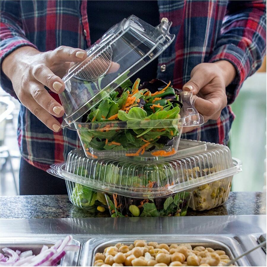 World Centric Compostable Clear Hinged Container - Food, Food Storage - Clear - Paper, Polylactic Acid (PLA) Body - 300 / Carton