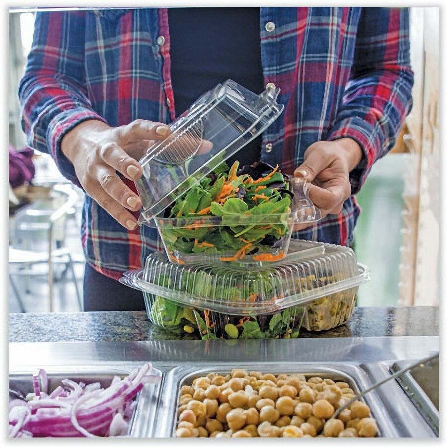 World Centric Compostable Clear Hinged Container - Food, Food Storage, Salad, Sandwich, Fruit - Clear - Polylactic Acid (PLA), Plastic Body - 200 / Carton