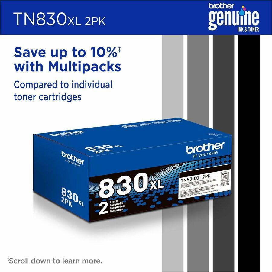 Brother Genuine TN830XL 2PK High Yield Black Toner Cartridge Twin-Pack