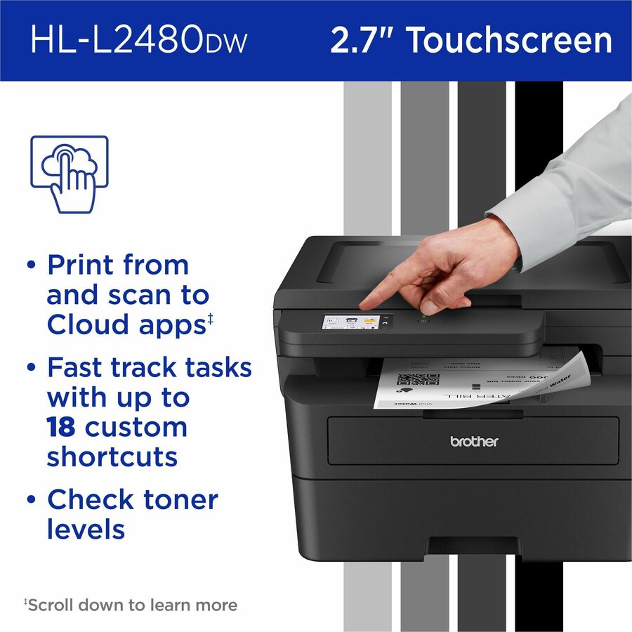 Brother Wireless HL-L2480DW Compact Monochrome Multi-Function Laser Printer with Print, Copy and Scan, Duplex and Mobile Printing