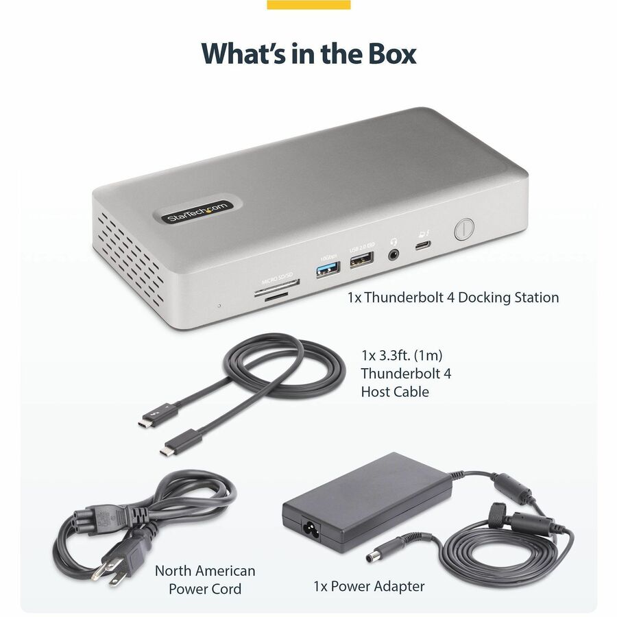 StarTech Universal USB4 & Thunderbolt 4 Docking Station, Quad Display on Windows, Dual Display on MacBook, HDMI DP Dock, 100W Charging
