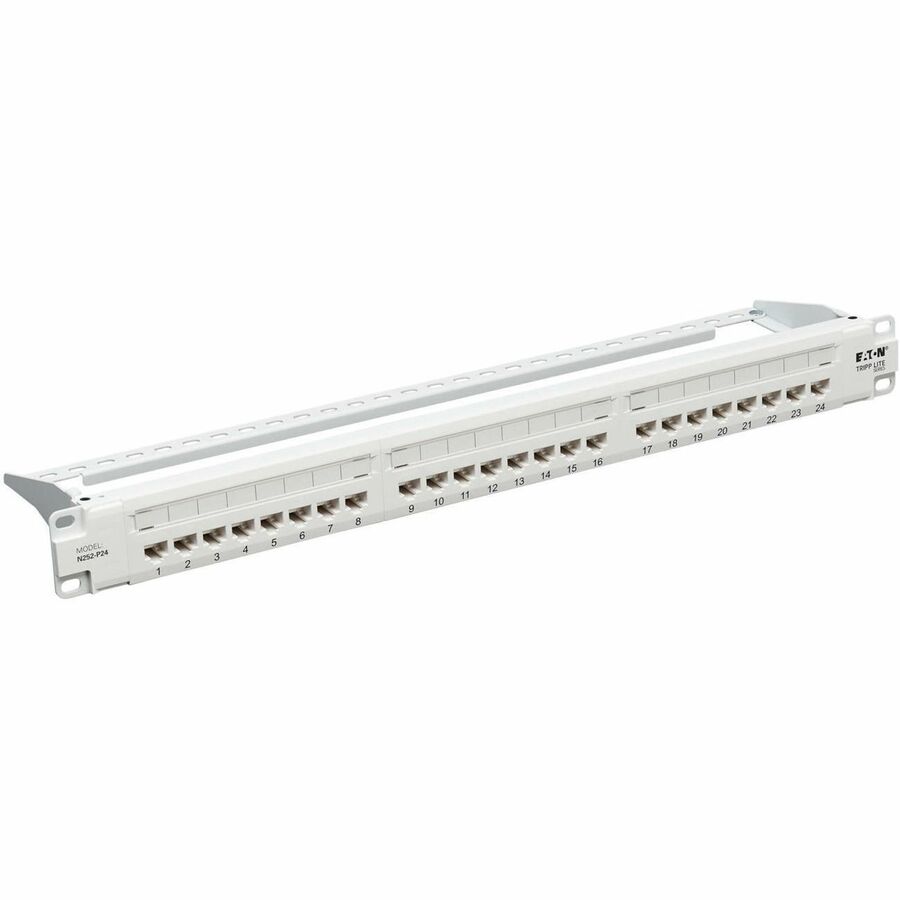 Eaton Tripp Lite Series 24-Port Cat6 Patch Panel - 4PPoE Compliant, 110/Krone, 568A/B, RJ45 Ethernet, 1U Rack-Mount, White, TAA