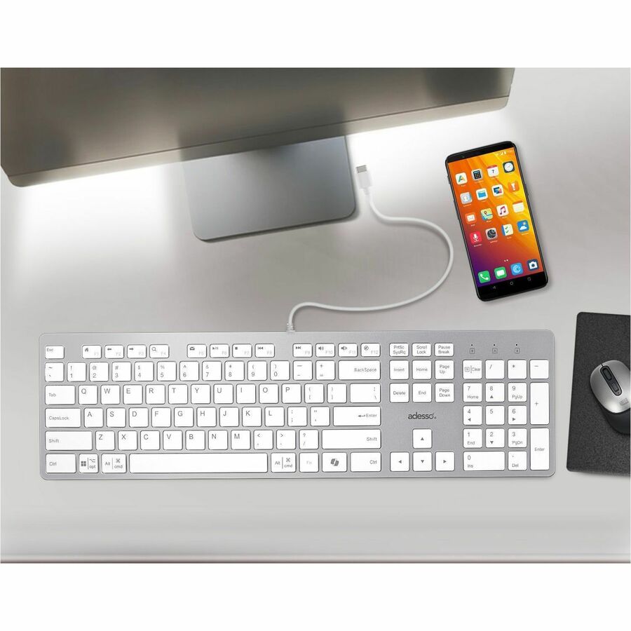 Clavier EasyTouch AKB-730UW - C&acirc;ble Connectivit&eacute; - USB Type C Interface - Fran&ccedil;ais (Canada) - Blanc Adesso