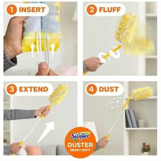 Swiffer Unscented Duster Kit - Fiber Bristle - 36" Handle Length - Yellow - 3 / Pack