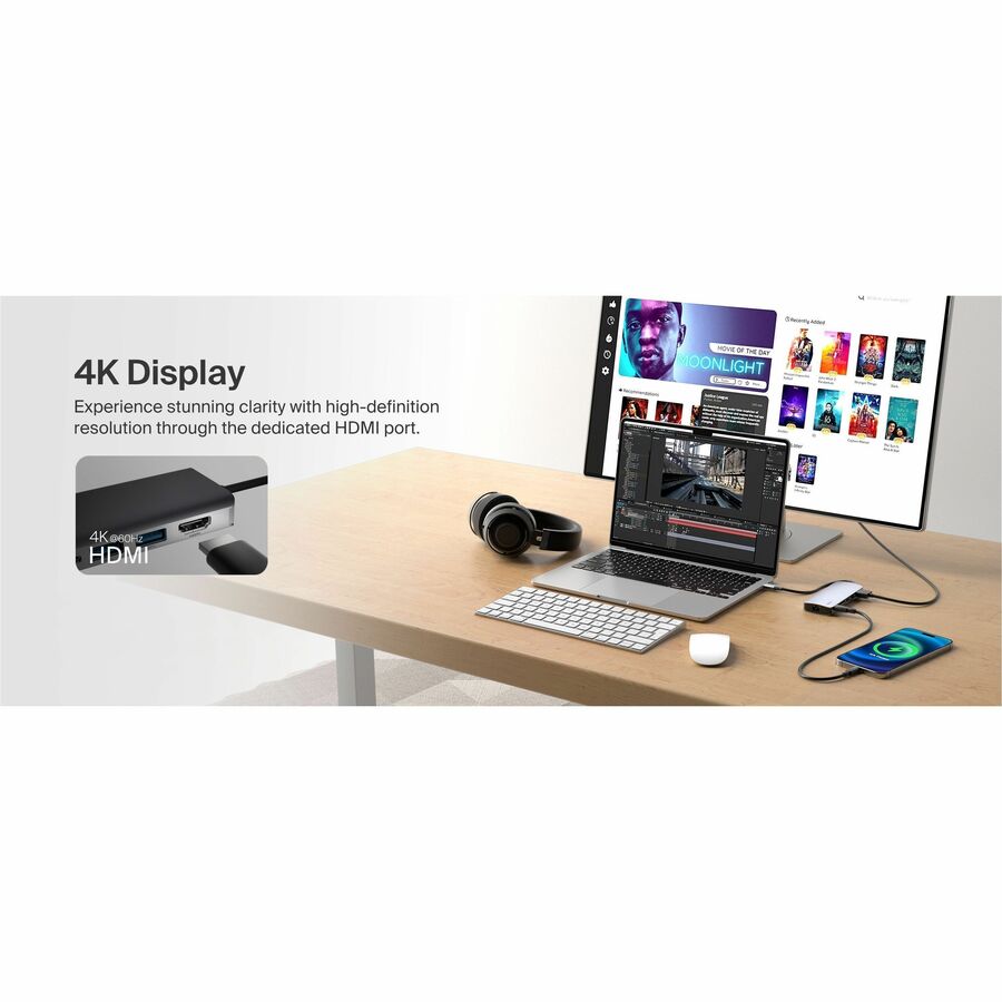 Belkin 6-Port USB-C Hub - USB-C to 2xUSB-A, 1xUSB-C, 1xEthernet, 1x8K HDMI, 1xSD Reader - Docking Station - Grey