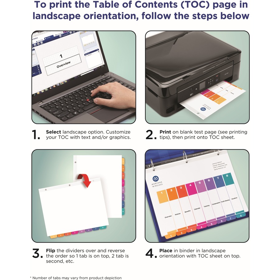 Avery® Ready Index Custom TOC Binder Dividers - 8 x Divider(s) - 1-8, Table of Contents - 8 Tab(s)/Set - 8.50" Divider Width x 11" Divider Length - 3 Hole Punched - White Paper Divider - Multicolor Paper Tab(s) - Index Dividers - AVE11133