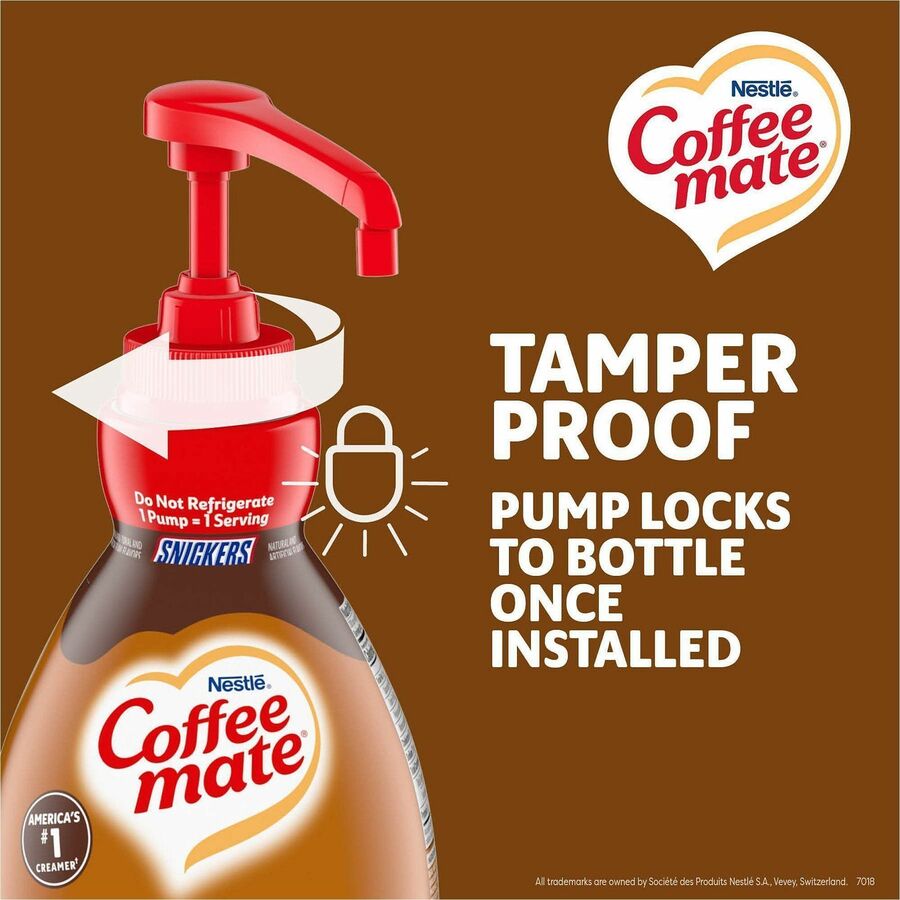 Coffee mate Liquid Pump Flavored Creamer - Snickers, Chocolate, Nut, Caramel Flavor - 50.72 fl oz (1.50 L) - 300 Serving - 2 / Carton
