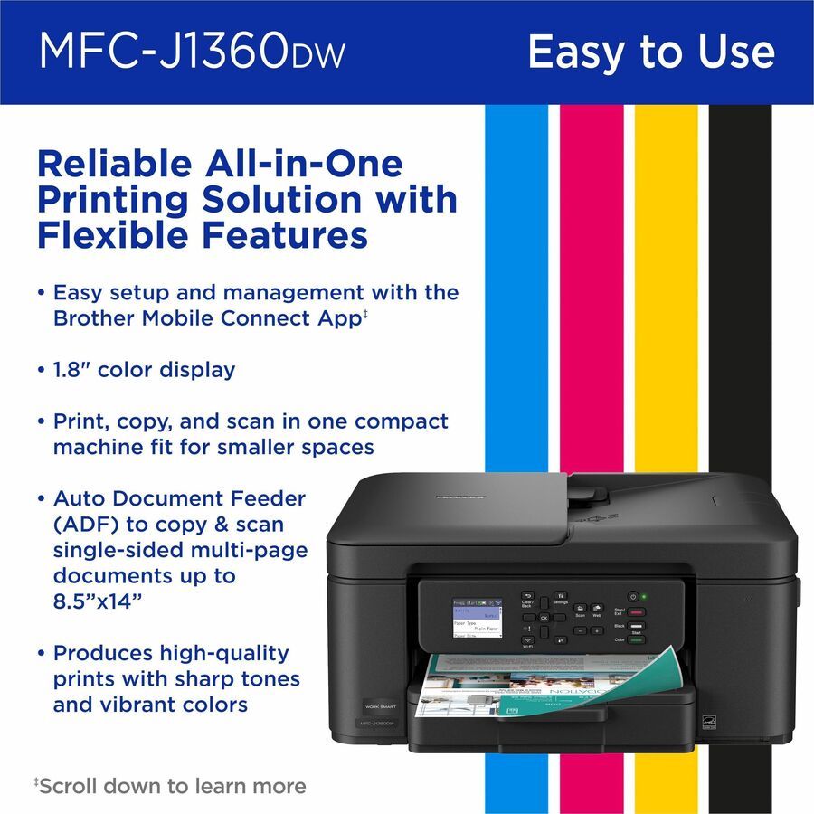 Brother Work Smart MFC-J1360DW Wired & Wireless Inkjet Multifunction Printer - Color - Black