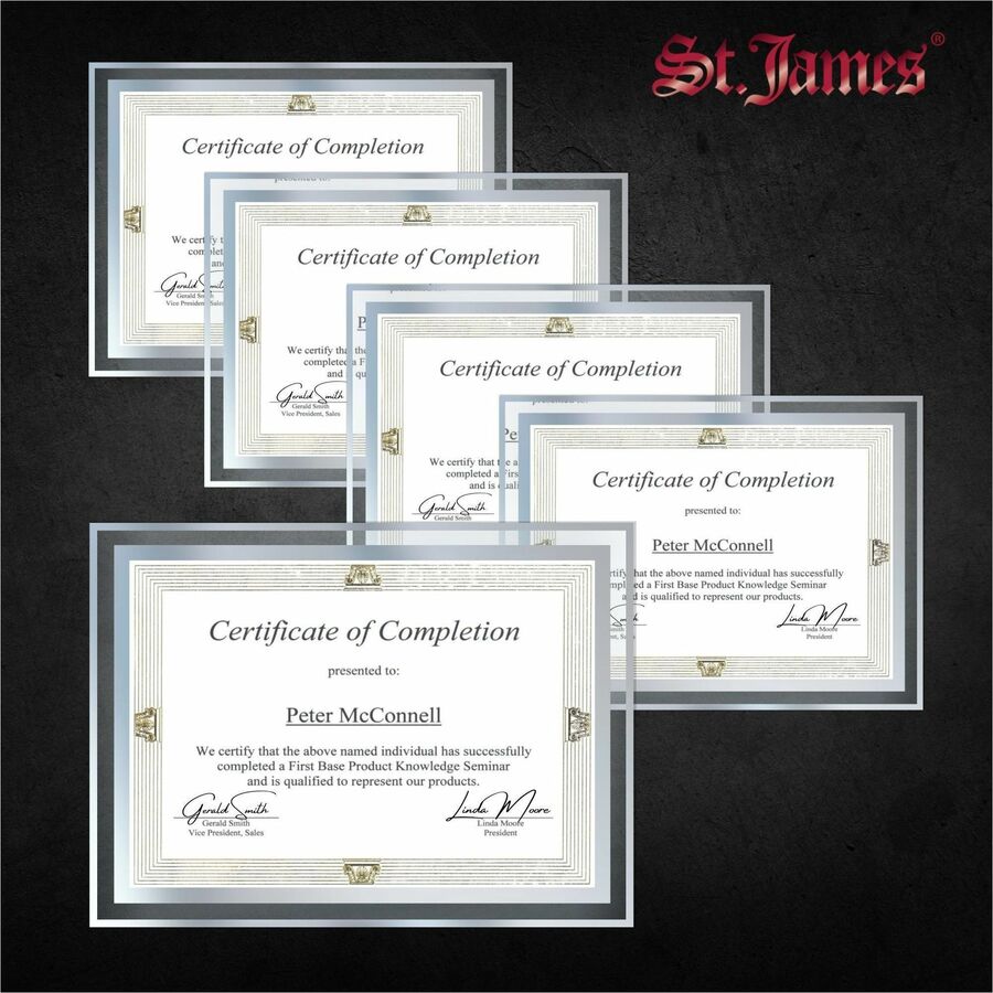 Cadres en verre St. James&reg; pour certificats, diplômes et documents 8,5" x 11" , bordure &eacute;pur&eacute;e, estampage en feuille d'argent, paquet de 2