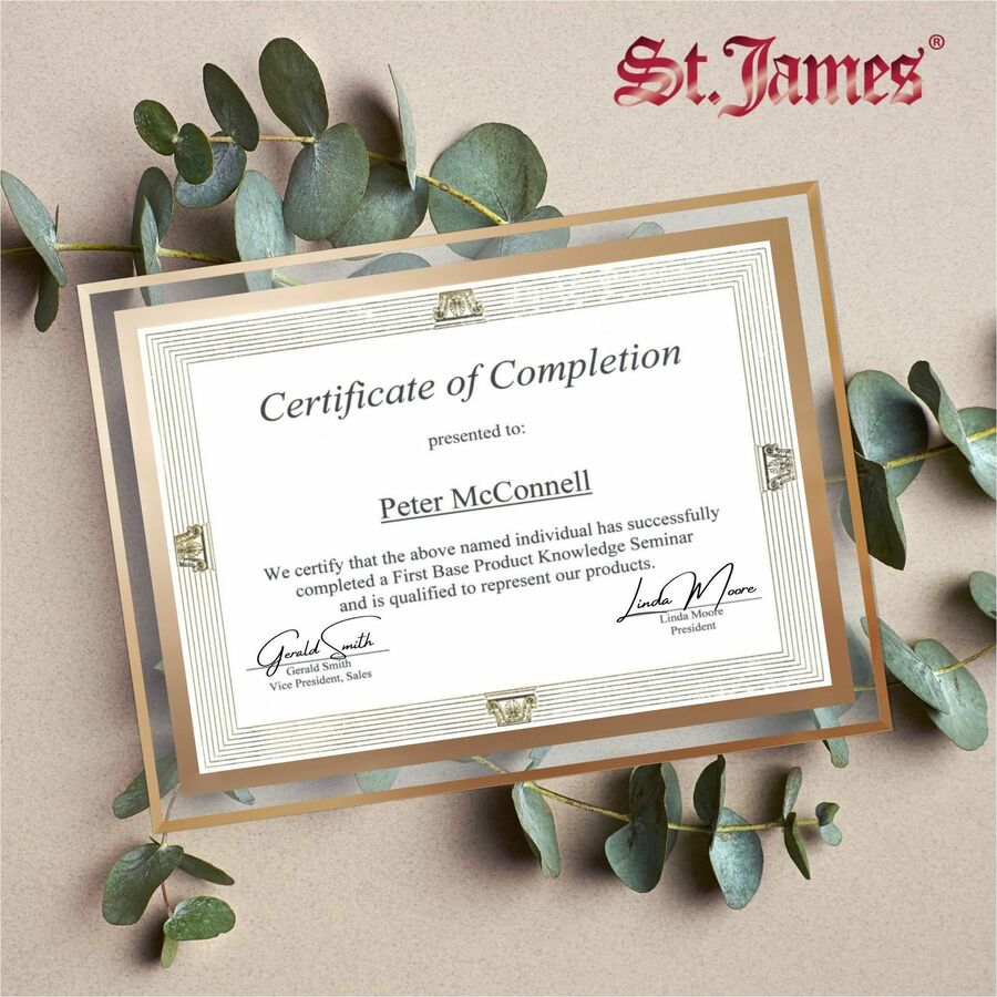 Cadres en verre St. James&reg; pour certificats, diplômes et documents 8,5" x 11" , bordure &eacute;pur&eacute;e, estampage en feuille d'or, paquet de 2