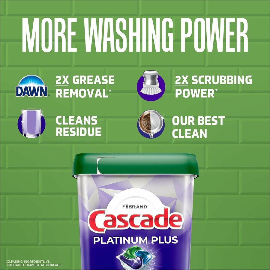 Cascade Platinum Plus ActionPacs - For Multipurpose - Fresh Scent - Recommended For: Residue Remover, Dried-on Food Remover, Grease Remover, Food Remover - Enzyme Activated - Purple - 47/Pack - 3 / Carton