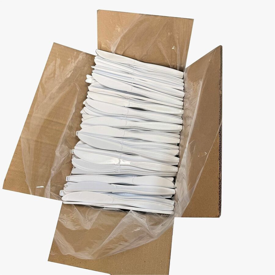 Genuine Joe Heavy-Weight Polypropylene Cutlery - Knife - Knife - Food, Cafeteria - Disposable - Polypropylene - White - 1 Carton