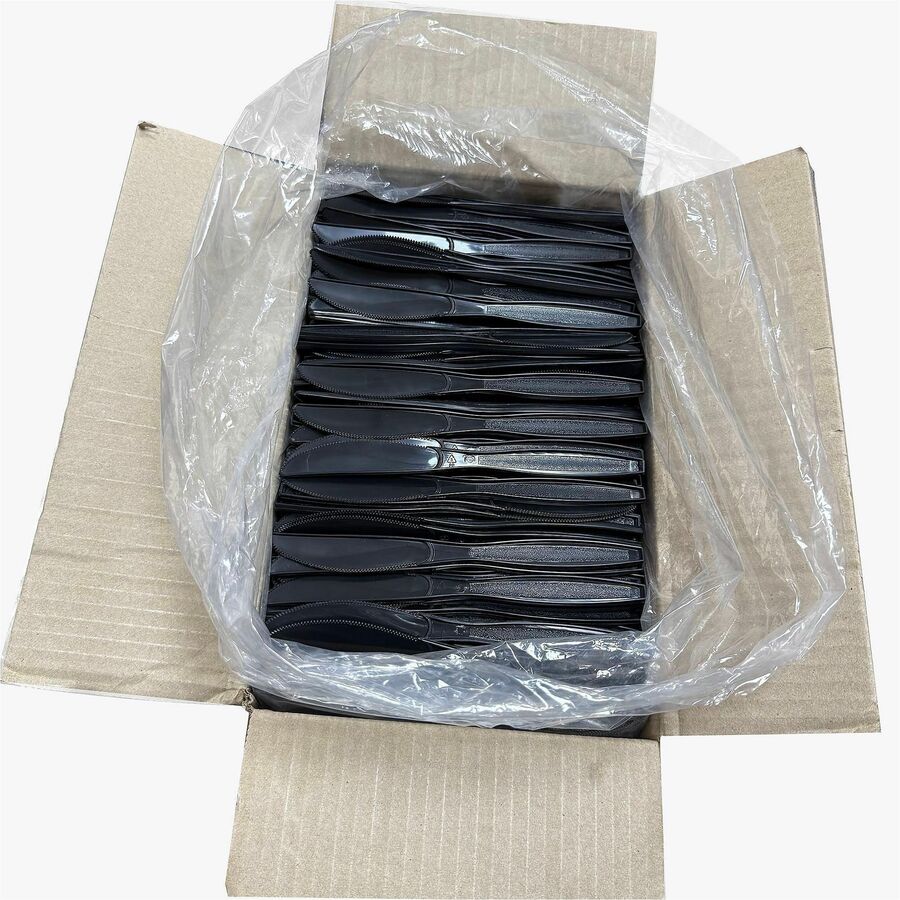 Genuine Joe Heavy-Weight Polypropylene Cutlery - Knife - Knife - Food, Cafeteria - Disposable - Polypropylene - Black - 1 Carton