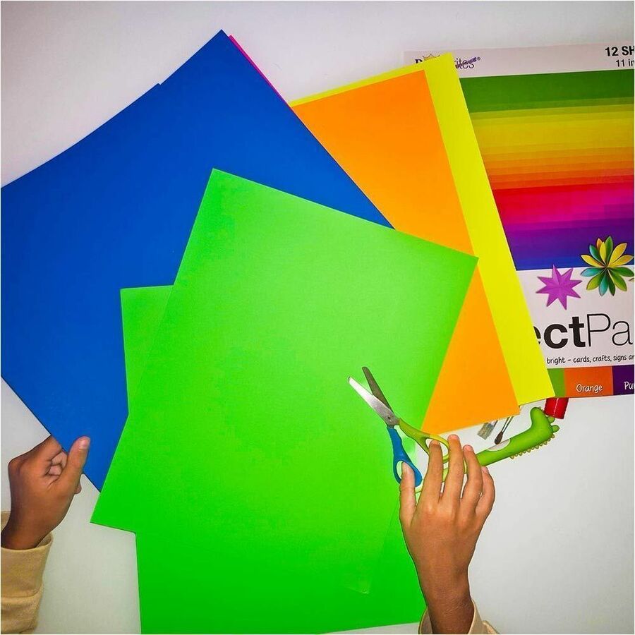 Royal Brites 2-Sided Project Paper Neon Assortment - Craft, Project, Cutting, Shaping, Poster, Classroom, Party, Decoration, Student, Display, DIY Project, ... - 11" x 14" - Matte Texture - Assorted Neon - Paper - 12 / Carton