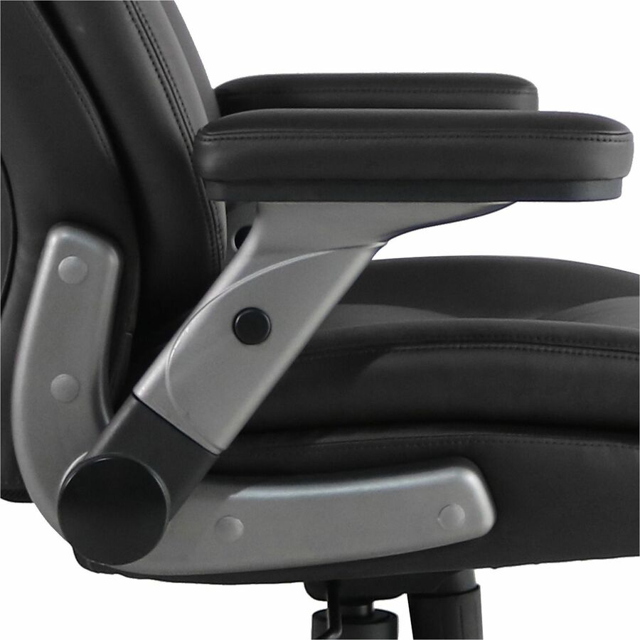 Lorell Big & Tall Flip Arm Chair - Mesh, Vinyl Back Material - Plastic Frame Material - Black - Armrest