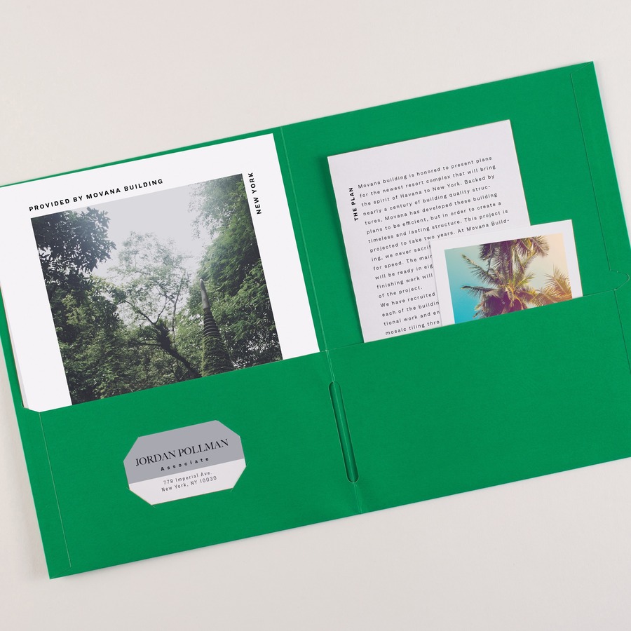 Avery® Letter Pocket Folder - 8 1/2" x 11" - 40 Sheet Capacity - 2 Internal Pocket(s) - Embossed Paper - Green - 25 / Box