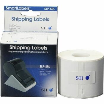 Seiko SmartLabel Shipping Label, Permanent Adhesive, 2-1/8 in W x 4 in L , Rectangle, White, 220 Labels/Roll, 1 Roll/Box
