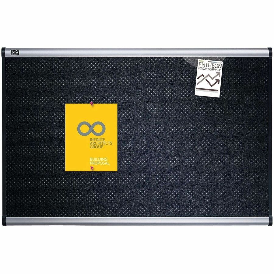 Quartet Prestige Embossed Foam Bulletin Board - 36" Board Height x 48" Board Width - Black Foam Surface - Self-healing - Silver Aluminum Frame - 1 Each