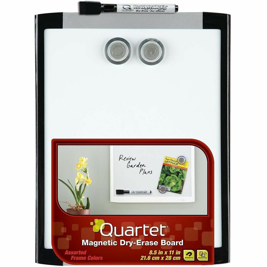 Quartet Decorative Dry-erase Whiteboard - 11" (0.9 ft) Width x 8.5" (0.7 ft) Height - White Stainless Steel Surface - Assorted Plastic Frame - Rectangle - Magnetic - Stain Resistant - 1 Each