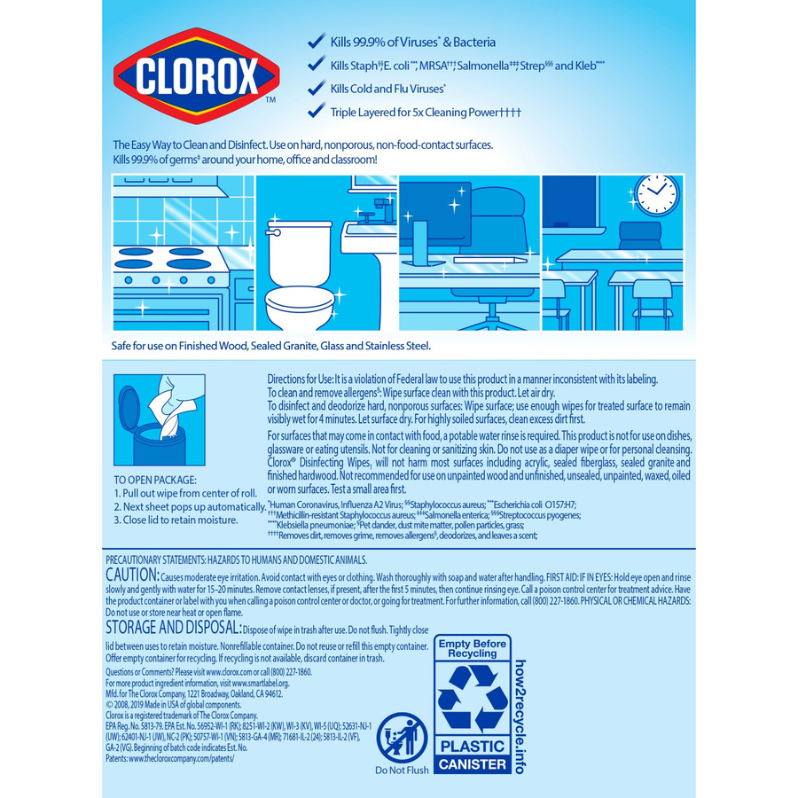 Lingettes d&eacute;sinfectantes Clorox