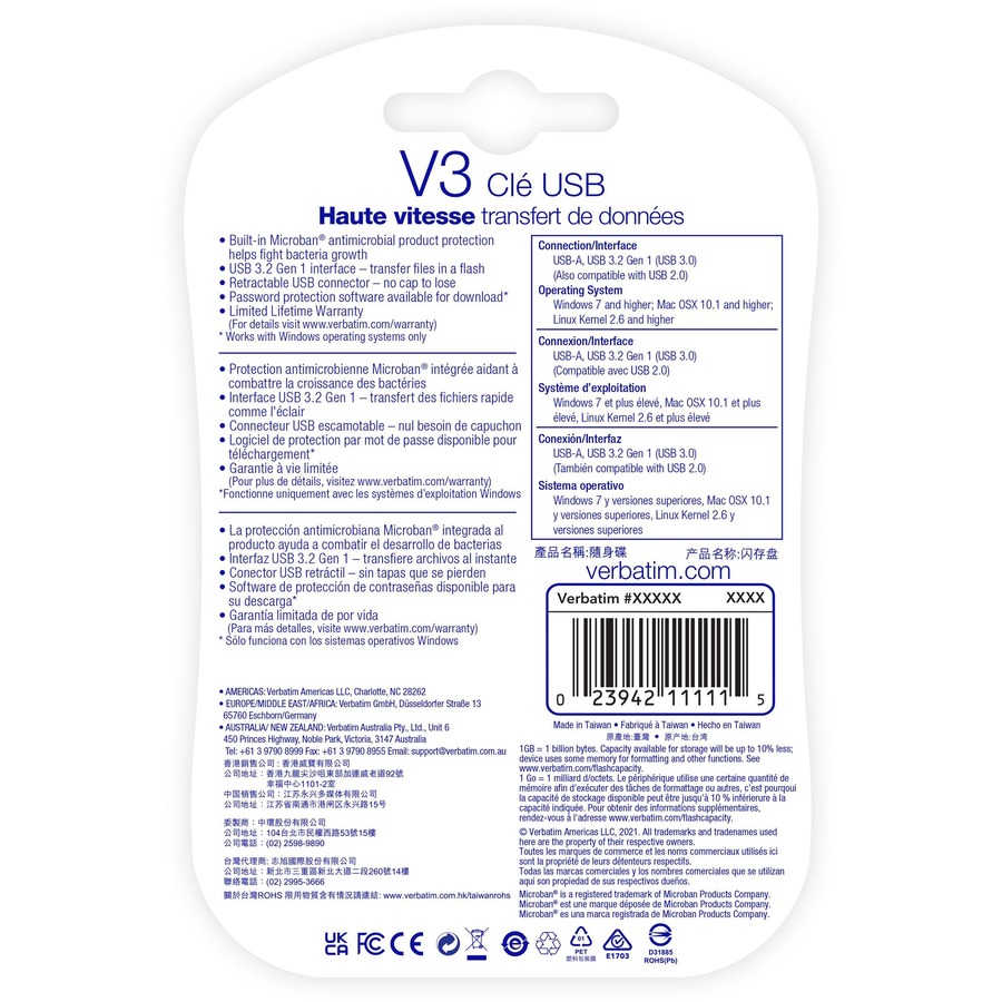 Verbatim 16GB Store 'n' Go&reg; V3 USB 3.2 Gen 1 Flash Drive - Gray - 16GB - Gray