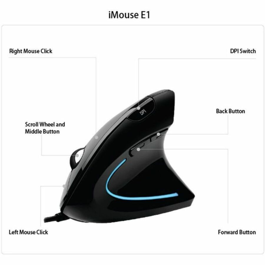 Adesso iMouse Vertical Ergonomic Mouse Black with Blue LED light