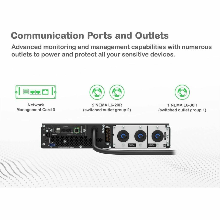 APC Smart-UPS On-Line, 3kVA, Rackmount 2U, 208V, 2x L6-20R+1x L6-30R NEMA outlets, Network Card, Extended runtime, W/ rail kit