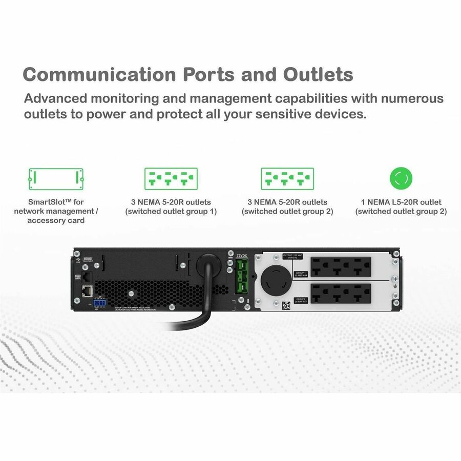 APC Smart-UPS On-Line, 2200VA, Rackmount 2U, 120V, 6x 5-20R+1x L5-20R NEMA outlets, SmartSlot, Extended runtime, W/ rail kit