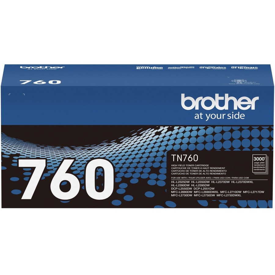 Brother Genuine TN-760 High Yield Toner Cartridge - Black - Laser - High Yield - 3000 Pages - 1 Each