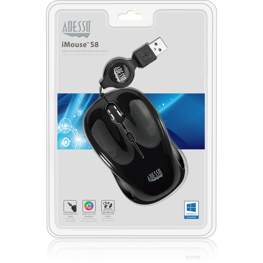 Adesso iMouse S8B - USB Illuminated Retractable Mini Mouse