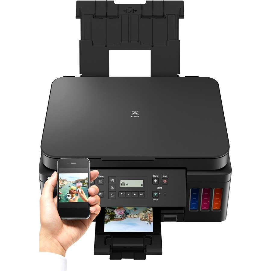 Canon PIXMA G G6020 Inkjet Multifunction Printer-Color-Copier/Scanner-4800x1200 dpi Print-Automatic Duplex Print-5000 Pages-350 sheets Input-Color Flatbed Scanner-1200 dpi Optical Scan-Wireless LAN-Wireless PictBridge-Mopria-Canon PRINT Business