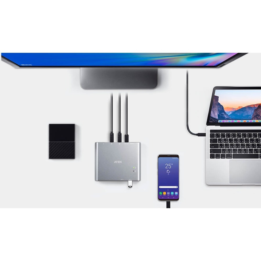 Aten 2-Port USB-C Gen 1 Dock KVM Switch with Power Pass-through