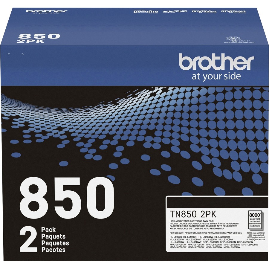 Brother TN-850 Original High Yield Laser Toner Cartridge - Twin-pack - Black - 2 / Box