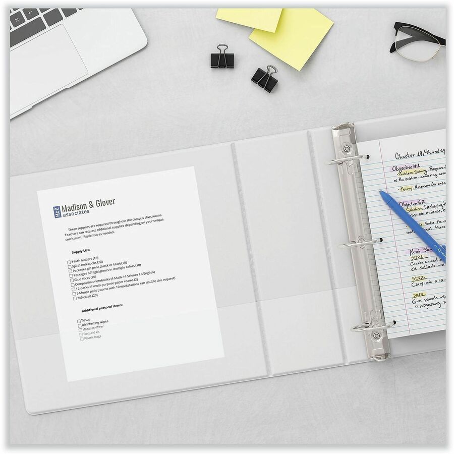 Universal Slant D-Ring View Binder, 3 Rings, 2" Capacity, 11 x 8.5, White - 2" Binder Capacity - Letter - 8 1/2" x 11" Sheet Size - 500 Sheet Capacity - 3 Ring(s) - Fastener(s): Ring - Pocket(s): 2, Inside Front & Back - Polypropylene - White - Non-stick 