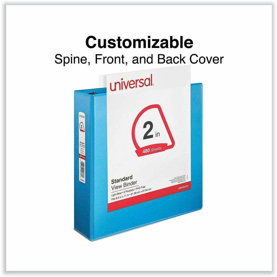 Universal Slant D-Ring View Binder, 3 Rings, 2" Capacity, 11 x 8.5, Light Blue - 2" Binder Capacity - Letter - 8 1/2" x 11" Sheet Size - 480 Sheet Capacity - 3 Ring(s) - Fastener(s): Ring - Pocket(s): 2, Inside Front & Back - Polypropylene - Light Blue - 