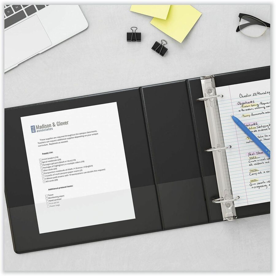 Universal Ring Binder - 1" Binder Capacity - Letter - 8 1/2" x 11" Sheet Size - 220 Sheet Capacity - 3 Ring(s) - Fastener(s): Ring - Pocket(s): 2, Inside Front & Back - Polypropylene - Black - Non-stick - 1 Each