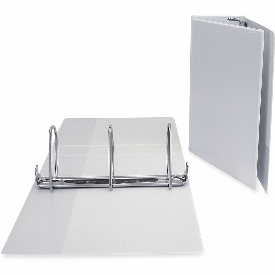 Universal Slant D-Ring View Binder, 3 Rings, 5" Capacity, 11 x 8.5, White - 5" Binder Capacity - Letter - 8 1/2" x 11" Sheet Size - 950 Sheet Capacity - 3 Ring(s) - Fastener(s): Ring - Pocket(s): 2, Inside Front & Back - Polypropylene - White - Non-stick 