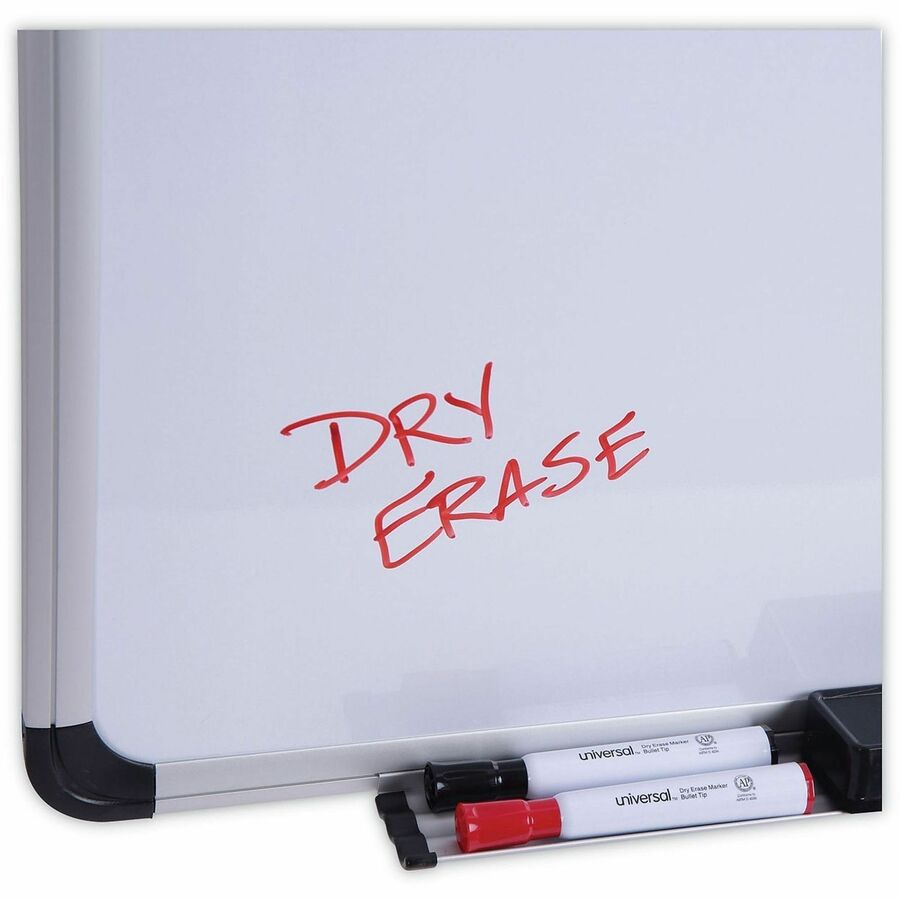 Universal Dry Erase Board - 72" (6 ft) Width x 48" (4 ft) Height - White Porcelain Surface - Silver Aluminum, Black Frame - Magnetic - 1 Each