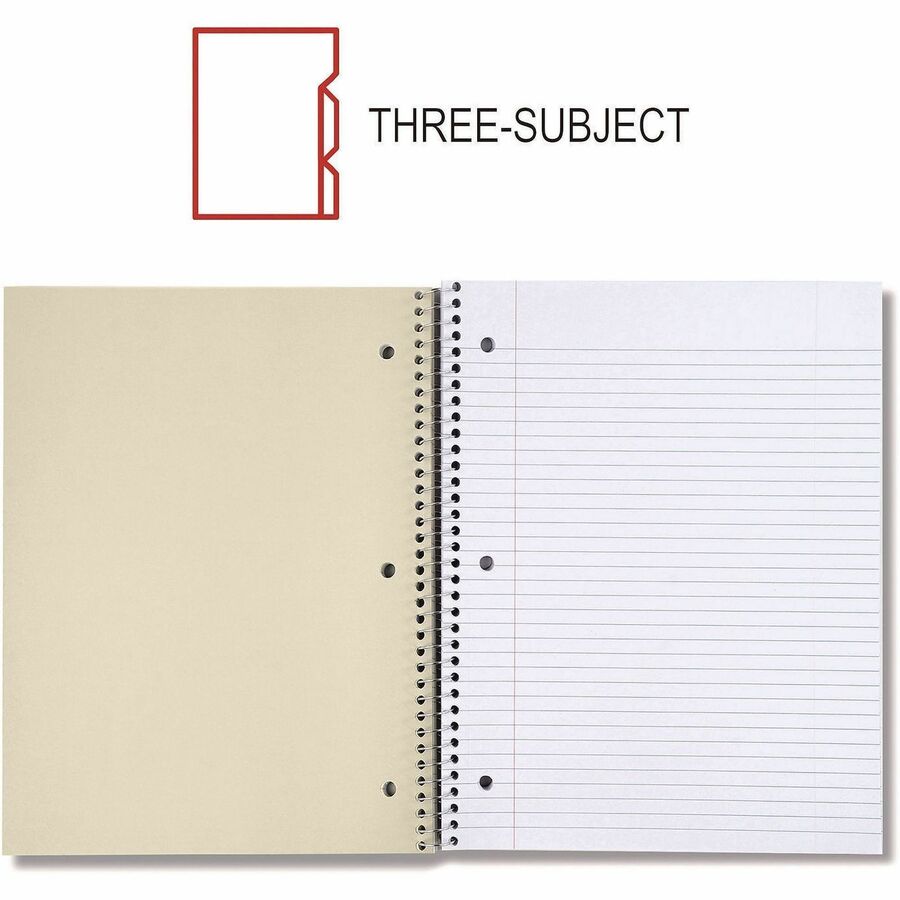 Universal Notebook - 3 Subject(s) - 120 Sheets - Spiral - Medium Ruled, College Ruled Front Ruling - 3 Hole(s) - 15 lb Basis Weight - 11" Height x 8.5" Width - White Paper - Black Paperboard Cover