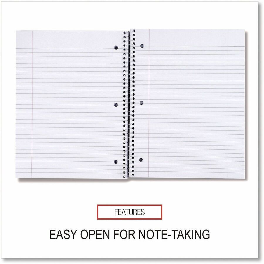 Universal Notebook - 5 Subject(s) - 200 Sheets - Spiral - Medium Ruled, College Ruled Front Ruling - 3 Hole(s) - 15 lb Basis Weight - 11" Height x 8.5" Width - White Paper - Black Paperboard Cover