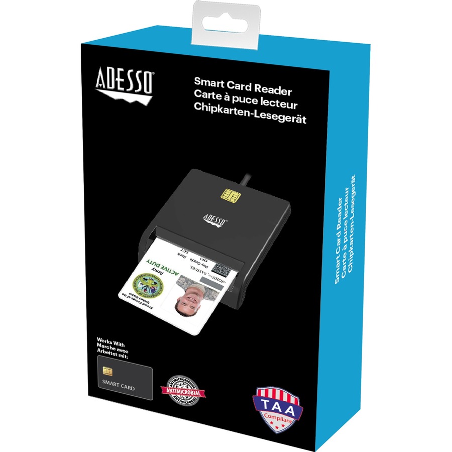 Adesso Smart Card Reader - Contact - Cable - USB 2.0 - TAA Compliant