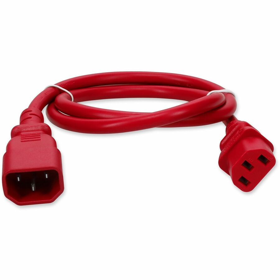 Red 8 ft IEC C13 to C14 power cable rated 100-250 V 15 A for rack equipment — alternate view 7