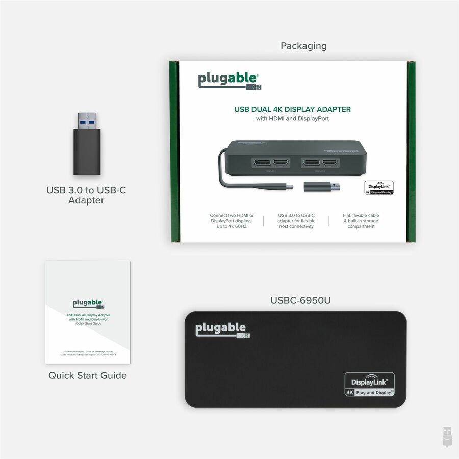 Plugable 4K DisplayPort and HDMI Dual Monitor Adapter for USB 3.0 and USB-C