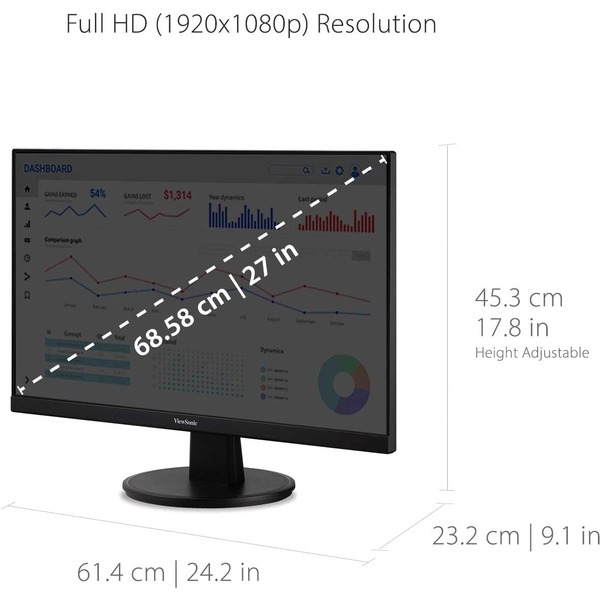 Viewsonic 27" Display, MVA Panel, 1920 x 1080 5 ms 75 Hz Monitor