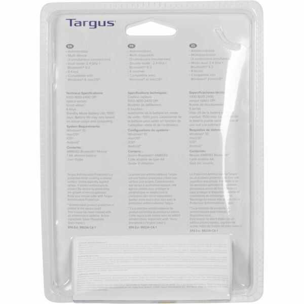 TARGUS WIRELESS - MID-SIZE COMFORT MOUSE MULTI-DEVICE DUAL MODE ANTI-MICROBIAL