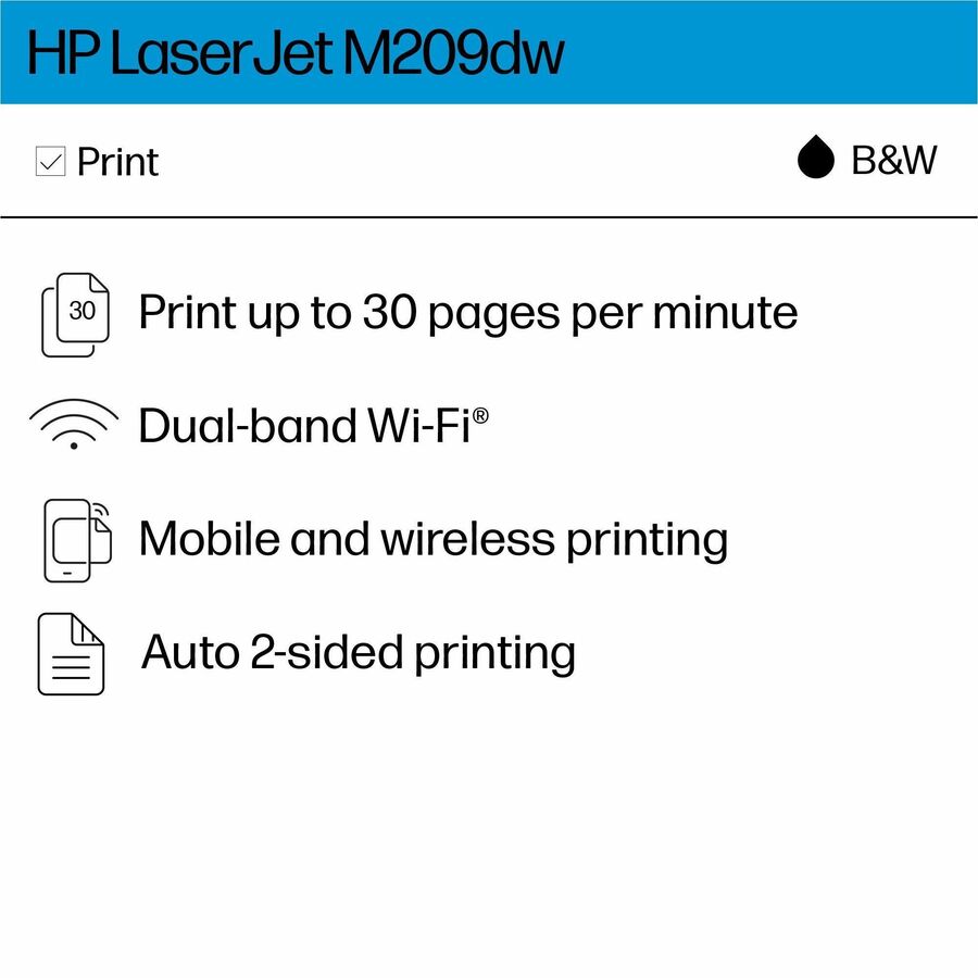 Imprimante laser LaserJet 200 M209dw Bureau Sans fil - Monochrome HP